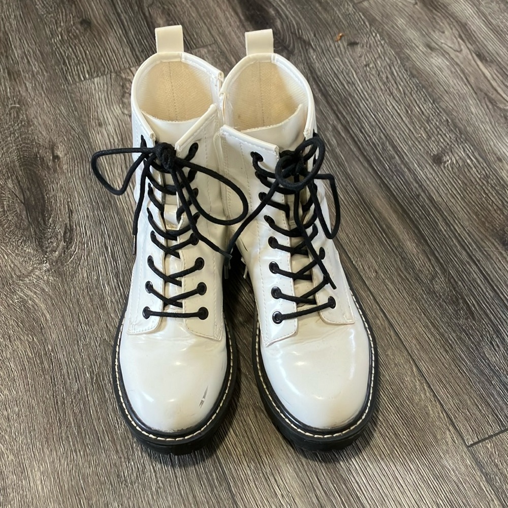 White pleather boots